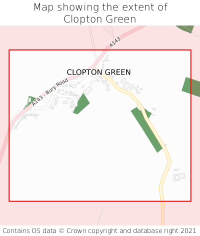 Map showing extent of Clopton Green as bounding box