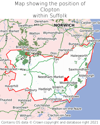 Map showing location of Clopton within Suffolk