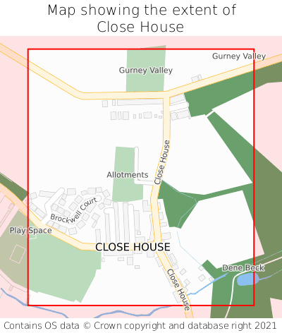 Map showing extent of Close House as bounding box