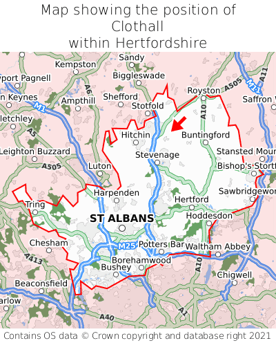 Map showing location of Clothall within Hertfordshire