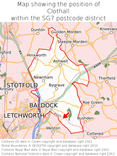 Map showing location of Clothall within SG7