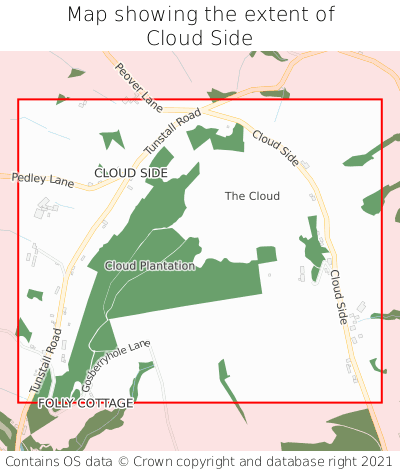 Map showing extent of Cloud Side as bounding box