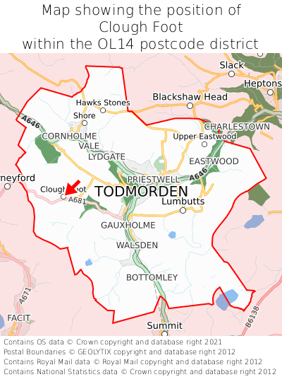 Map showing location of Clough Foot within OL14