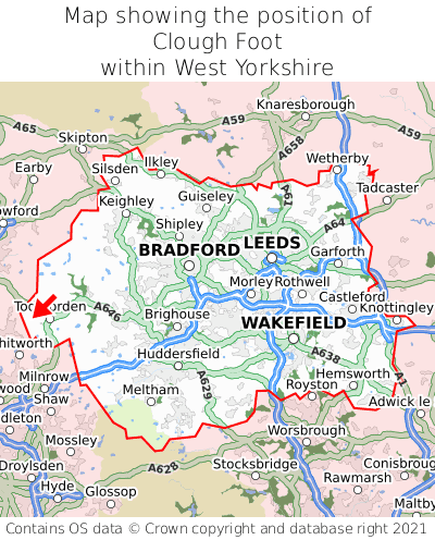 Map showing location of Clough Foot within West Yorkshire