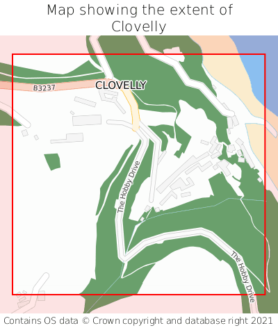 Map showing extent of Clovelly as bounding box