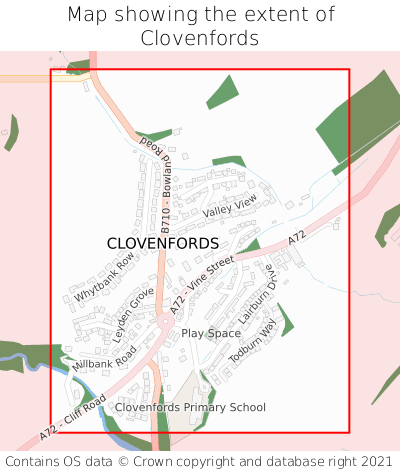 Map showing extent of Clovenfords as bounding box