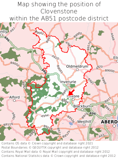Map showing location of Clovenstone within AB51
