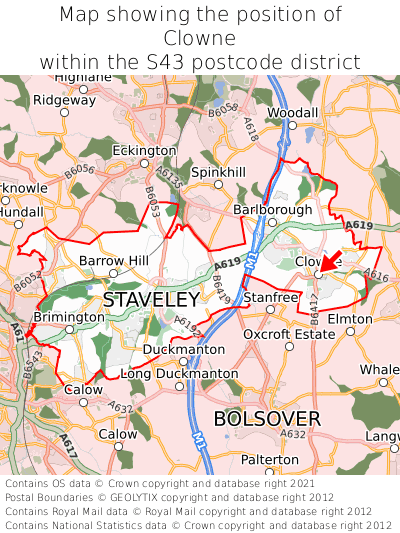 Map showing location of Clowne within S43