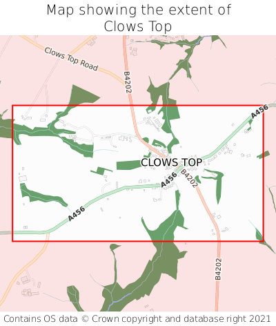 Map showing extent of Clows Top as bounding box