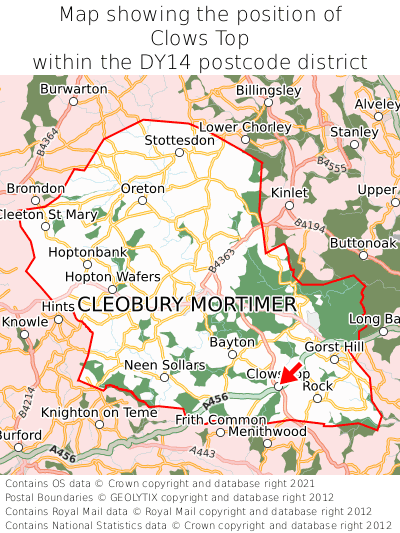 Map showing location of Clows Top within DY14