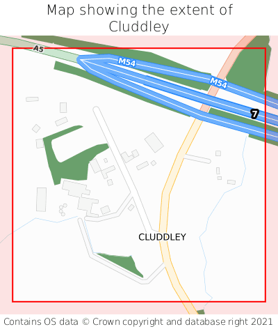 Map showing extent of Cluddley as bounding box