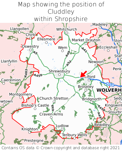 Map showing location of Cluddley within Shropshire
