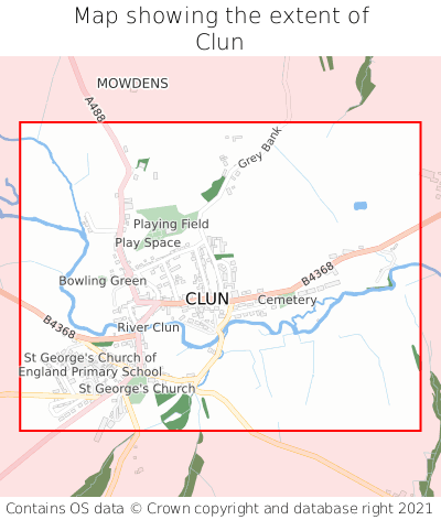 Map showing extent of Clun as bounding box