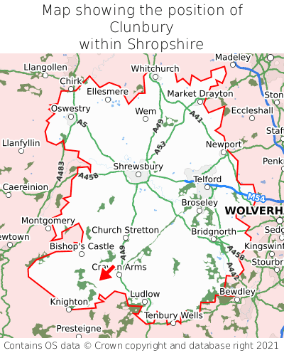 Map showing location of Clunbury within Shropshire