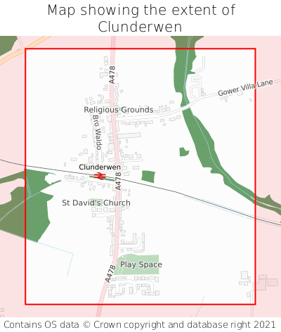 Map showing extent of Clunderwen as bounding box