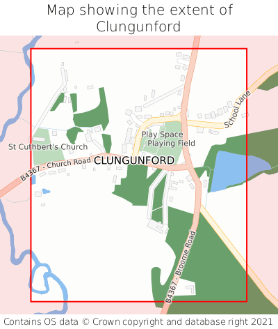 Map showing extent of Clungunford as bounding box