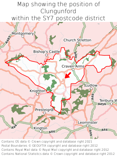 Map showing location of Clungunford within SY7