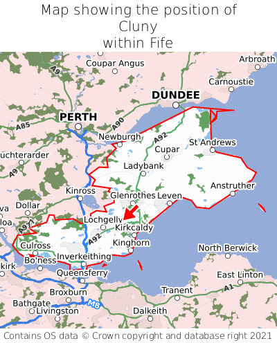 Map showing location of Cluny within Fife