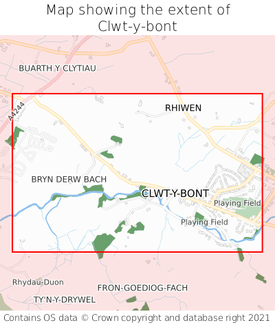 Map showing extent of Clwt-y-bont as bounding box