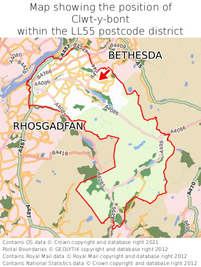 Map showing location of Clwt-y-bont within LL55