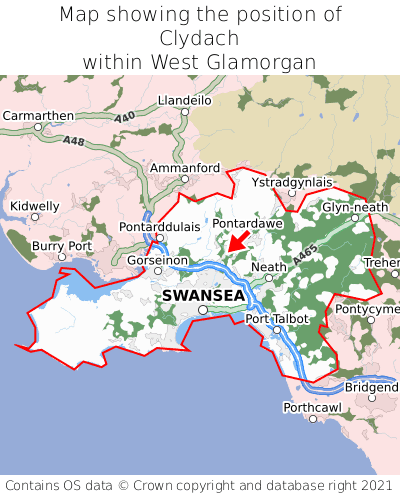 Map showing location of Clydach within West Glamorgan