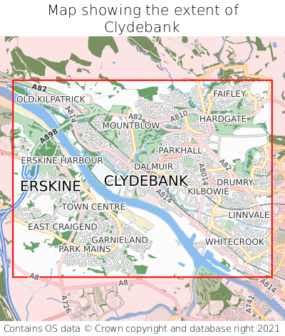 Map showing extent of Clydebank as bounding box