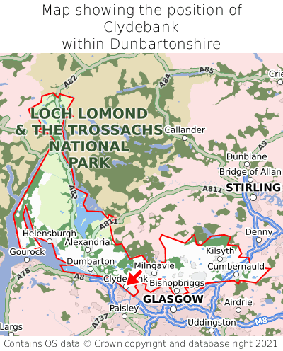 Map showing location of Clydebank within Dunbartonshire