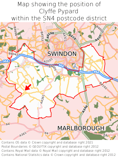 Map showing location of Clyffe Pypard within SN4