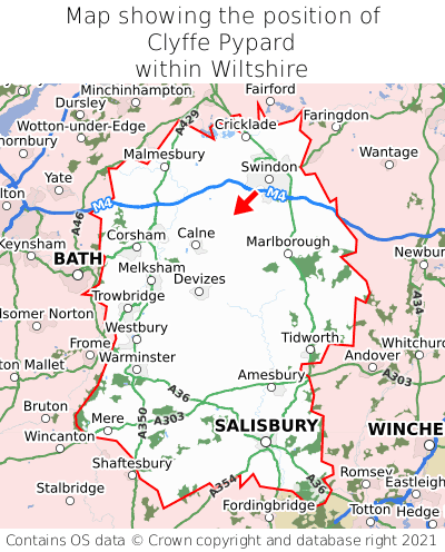 Map showing location of Clyffe Pypard within Wiltshire