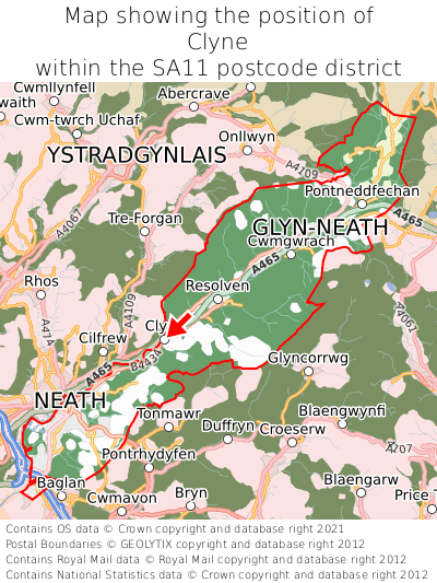Map showing location of Clyne within SA11