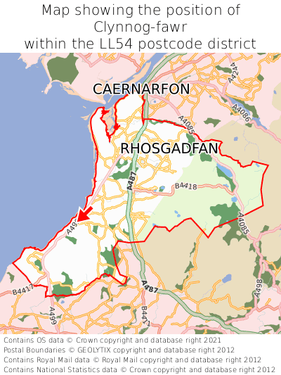Map showing location of Clynnog-fawr within LL54