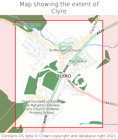 Map showing extent of Clyro as bounding box