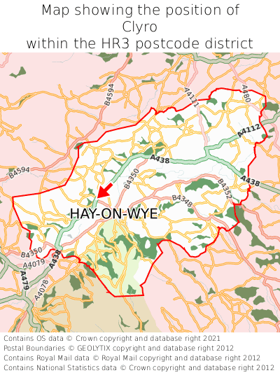 Map showing location of Clyro within HR3
