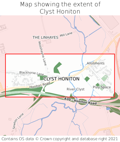 Map showing extent of Clyst Honiton as bounding box