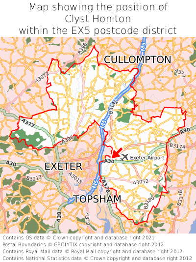 Map showing location of Clyst Honiton within EX5