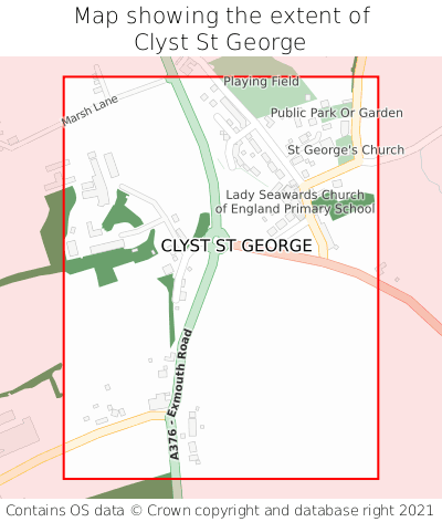 Map showing extent of Clyst St George as bounding box