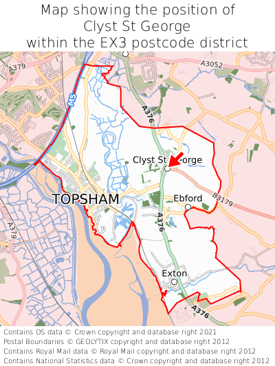 Map showing location of Clyst St George within EX3