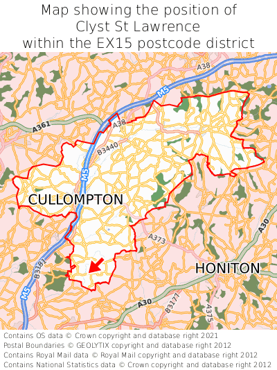 Map showing location of Clyst St Lawrence within EX15