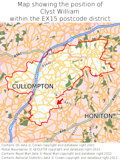 Map showing location of Clyst William within EX15