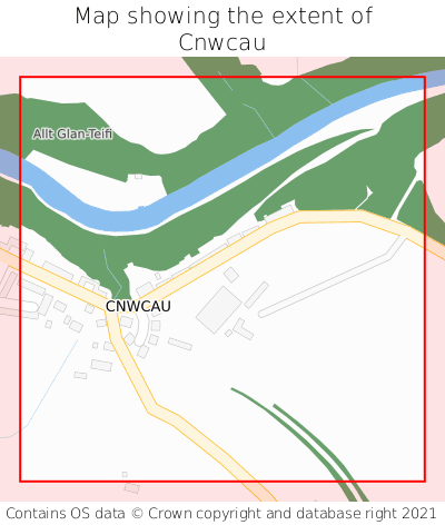 Map showing extent of Cnwcau as bounding box
