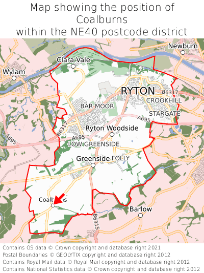 Map showing location of Coalburns within NE40