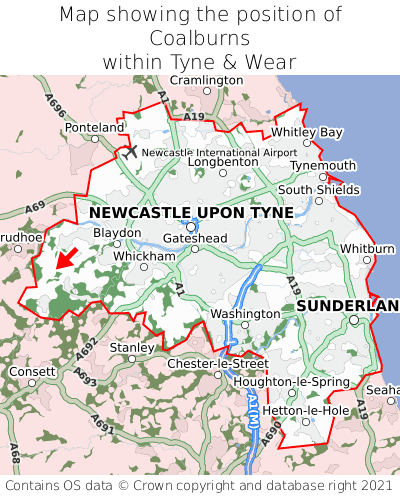 Map showing location of Coalburns within Tyne & Wear