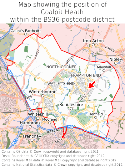 Map showing location of Coalpit Heath within BS36
