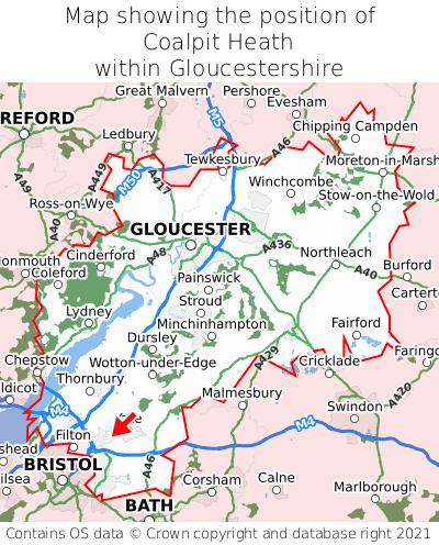 Map showing location of Coalpit Heath within Gloucestershire
