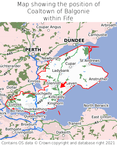 Map showing location of Coaltown of Balgonie within Fife