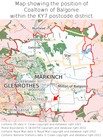 Map showing location of Coaltown of Balgonie within KY7