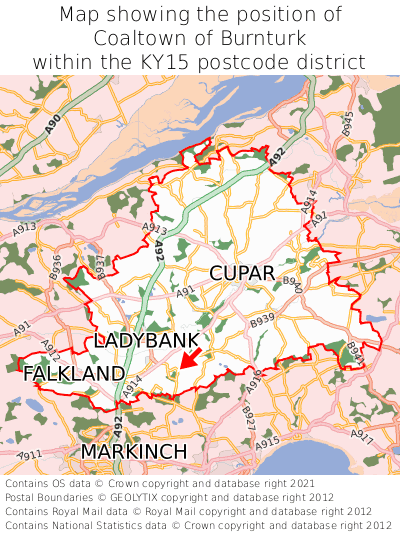 Map showing location of Coaltown of Burnturk within KY15