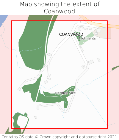 Map showing extent of Coanwood as bounding box