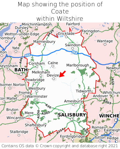 Map showing location of Coate within Wiltshire