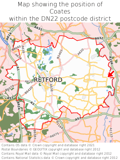 Map showing location of Coates within DN22